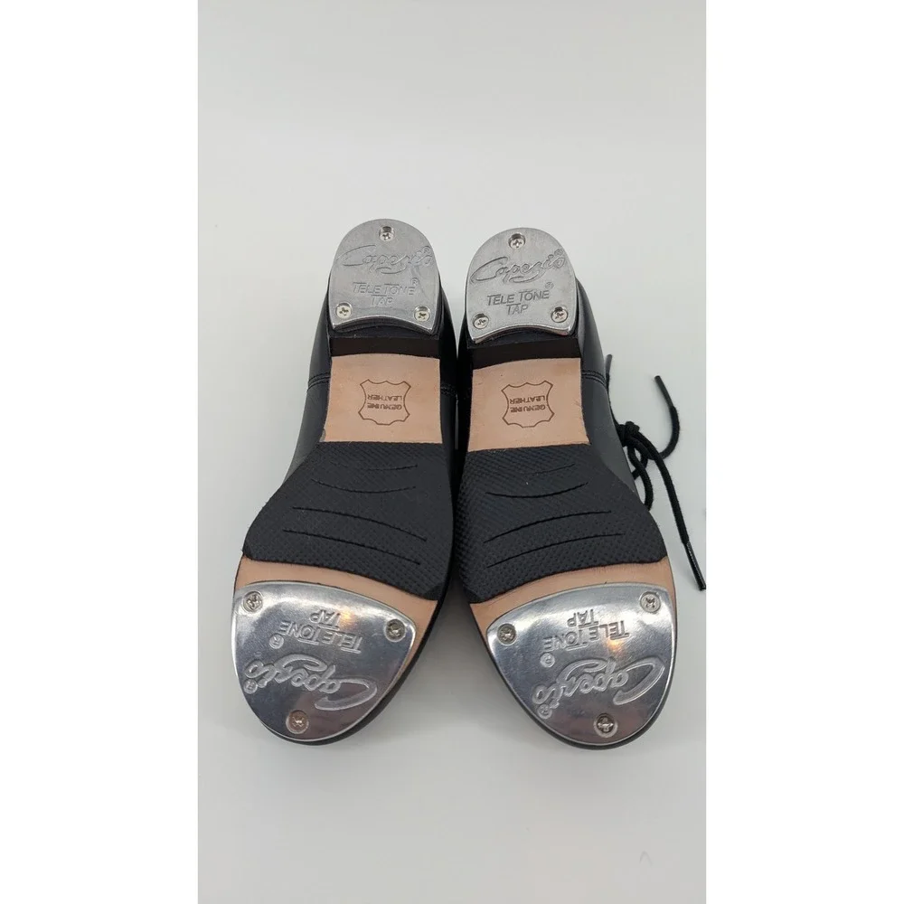 Capezio Kids Black Leather Tele Tone Tap Shoes CG19C Size 12.5 M